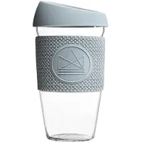 Neon Kactus koffieglas 450 ml glas/siliconen grijs