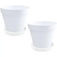 Eda Set van 2x stuks bloempotten Toscane kunststof wit D20 x H17 cm inclusief onderschalen D15 cm - Plantenpotten
