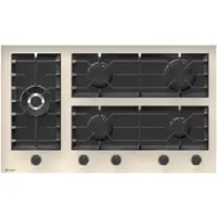 Wiggo WH-G935GR(C) - Inbouw gaskookplaat met Wok - 90cm - Creme Glas