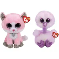 TY - Knuffel - Beanie Buddy - Fiona Pink Cat & Kenya Ostrich