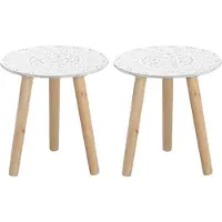 Cepewa Set van 2x stuks bijzettafels rond hout wit/naturel 30 x 30 cm - Bijzettafels