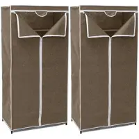 Blokker 2x Stuks Mobiele Opvouwbare Kledingkasten Met Bruine Hoes 75 X 46 X 160 Cm - Kleding Opbergers/opbergen