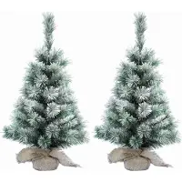 Merkloos 2x Stuks mini kerstboom met sneeuw 75 cm in jute zak - Kunstkerstboom