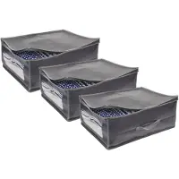Bathroom Solutions 3x stuks dekbed/kussen opberghoezen grijs met venster 50 x 38 x 20 cm - Opberghoezen