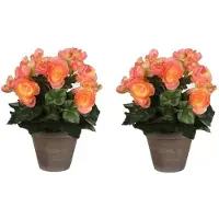 Blokker 2x Zalmroze Begonia Kunstplanten 30 Cm In Grijze Pot - Kunstplanten