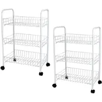 Gerimport Set van 2x stuks witte keuken trolleys met manden 40 x 26 x 62 cm - Opberg trolley