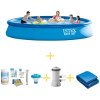 Intex Zwembad - Easy Set - 457 x 84 cm - Inclusief WAYS Onderhoudspakket, Filterpomp & Grondzeil