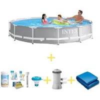 Intex Zwembad - Prism Frame - 366 x 76 cm - Inclusief WAYS Onderhoudspakket, Filterpomp & Grondzeil
