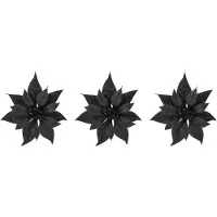 Cosy & Trendy 6x stuks decoratie bloemen kerstster zwart glitter op clip 18 cm - Kunstbloemen