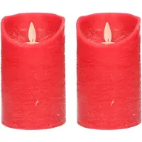 Anna's Collection 2x LED kaarsen/stompkaarsen rood met dansvlam 12,5 cm - LED kaarsen