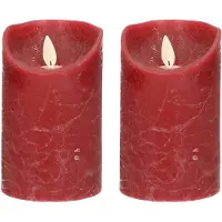 Anna's Collection 2x LED kaarsen/stompkaarsen bordeaux rood met dansvlam 12,5 cm - LED kaarsen
