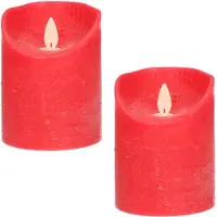 Anna's Collection 2x LED kaarsen/stompkaarsen rood met dansvlam 10 cm - LED kaarsen