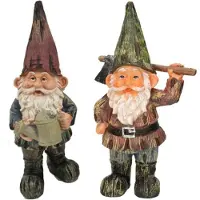 Farmwood Animals Combi van 2x tuinkabouters van 24 cm - met gieter/met bijl - Tuinbeelden