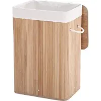Parya - Bamboe Wasmand met Deksel, Katoenen Zak en Handvaten - 72L - Natuurlijk Bruin