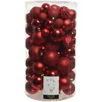 Parya – Kerstballen set – 100 stuks – Kunststof - Rood - Diverse maten