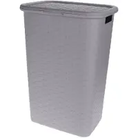 Bathroom Solutions Wasmand rotan met deksel grijs 60 liter - Wasmanden