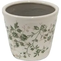 Clayre & Eef Keramiek Bloempot voor Binnen – Groen Bloemen – Rustieke Pot – Ø 12 cm – Bloemenmotief