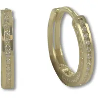 New Bling 9NBSAM-G210298 Gouden Oorringen - Dames - Zirkonia Steentjes - 3 kanten bezet - 14 x 2 mm - Scharnier - 14 Karaat - Goud