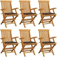 vidaXL Tuinstoelen 6 st met taupe kussens massief teakhout