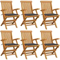 vidaXL Tuinstoelen 6 st met antracietkleurige kussens massief teakhout