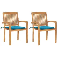 vidaXL Tuinstoelen 2 st met blauwe kussens massief teakhout
