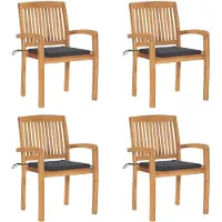 vidaXL Tuinstoelen stapelbaar 4 st met kussens massief teakhout