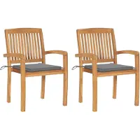 vidaXL Tuinstoelen 2 st met grijze kussens massief teakhout