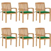 vidaXL Tuinstoelen stapelbaar 6 st met kussens massief teakhout
