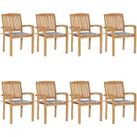 vidaXL Tuinstoelen stapelbaar 8 st met kussens massief teakhout