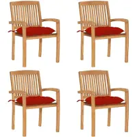 vidaXL Tuinstoelen stapelbaar 4 st met kussens massief teakhout
