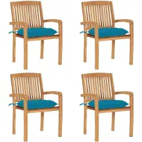 vidaXL Tuinstoelen stapelbaar 4 st met kussens massief teakhout