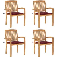 vidaXL Tuinstoelen stapelbaar 4 st met kussens massief teakhout