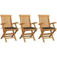 vidaXL Tuinstoelen 3 st met taupe kussens massief teakhout
