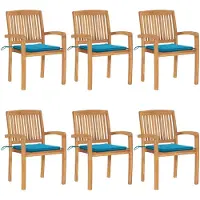 vidaXL Tuinstoelen stapelbaar 6 st met kussens massief teakhout