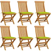 vidaXL Klapstoelen met lichtgroene kussens, 6 stuks, massief teak hout