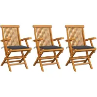 vidaXL Tuinstoelen 3 st met antracietkleurige kussens massief teakhout