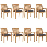 vidaXL Tuinstoelen stapelbaar 8 st met kussens massief teakhout
