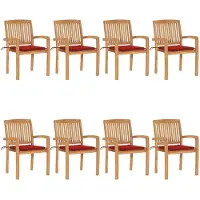 vidaXL Tuinstoelen stapelbaar 8 st met kussens massief teakhout