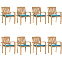 vidaXL Stapelbare tuinstoelen met kussens, 8 stuks, massief teakhout