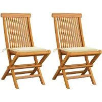 vidaXL Tuinstoelen 2 st met crèmekleurige kussens massief teakhout