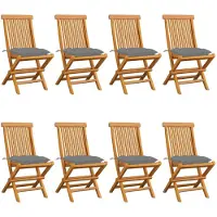 vidaXL Tuinstoelen 8 st met grijze kussens massief teakhout