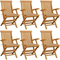 vidaXL Tuinstoelen 6 st met beige kussens massief teakhout