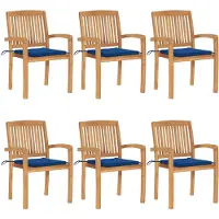 vidaXL Tuinstoelen stapelbaar 6 st met kussens massief teakhout