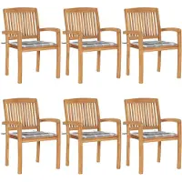 vidaXL Tuinstoelen stapelbaar 6 st met kussens massief teakhout
