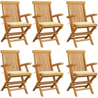 vidaXL Tuinstoelen 6 st met crème kussens massief teakhout