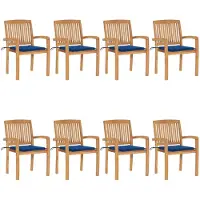vidaXL Tuinstoelen stapelbaar 8 st met kussens massief teakhout