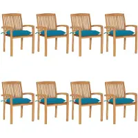 vidaXL Tuinstoelen stapelbaar 8 st met kussens massief teakhout
