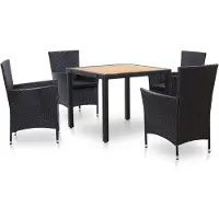 vidaXL 5-delige tuinset met kussens, van zwart polyrotan