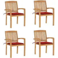 vidaXL Tuinstoelen stapelbaar 4 st met kussens massief teakhout