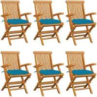 vidaXL Tuinstoelen 6 st met lichtblauwe kussens massief teakhout